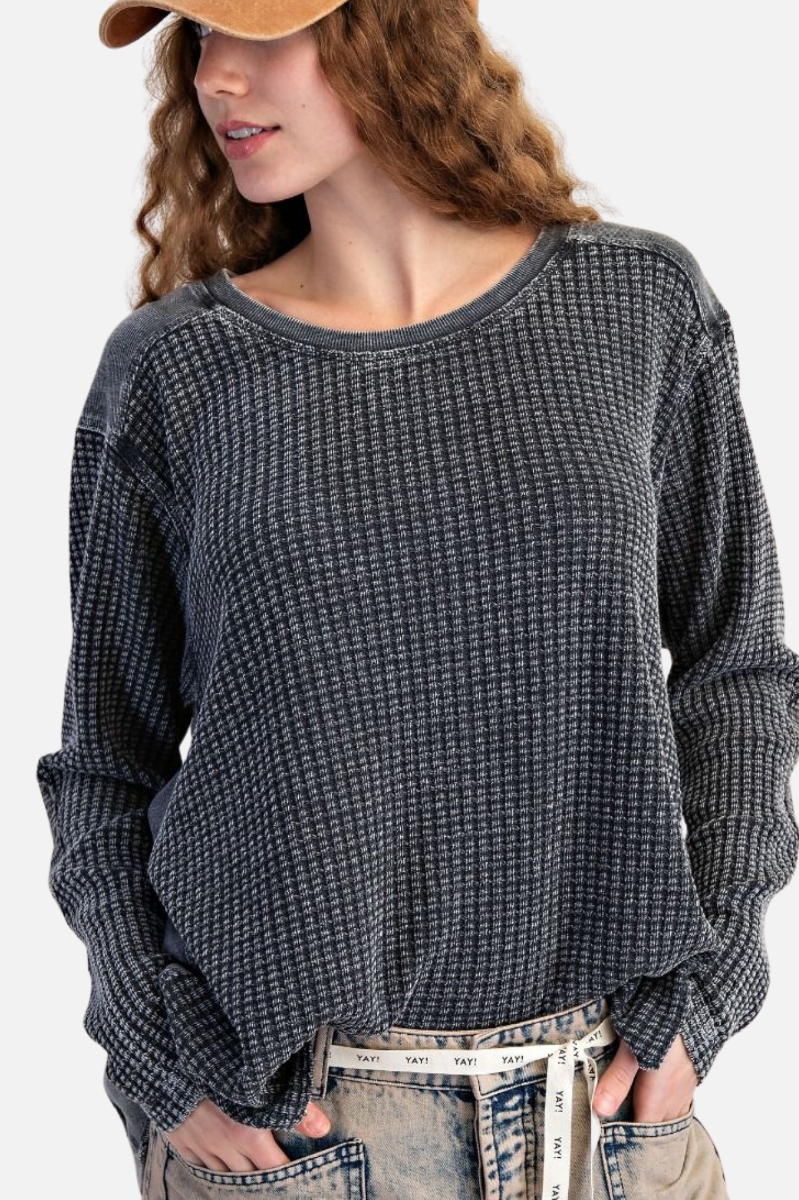 Waffle Knit Top - Ash