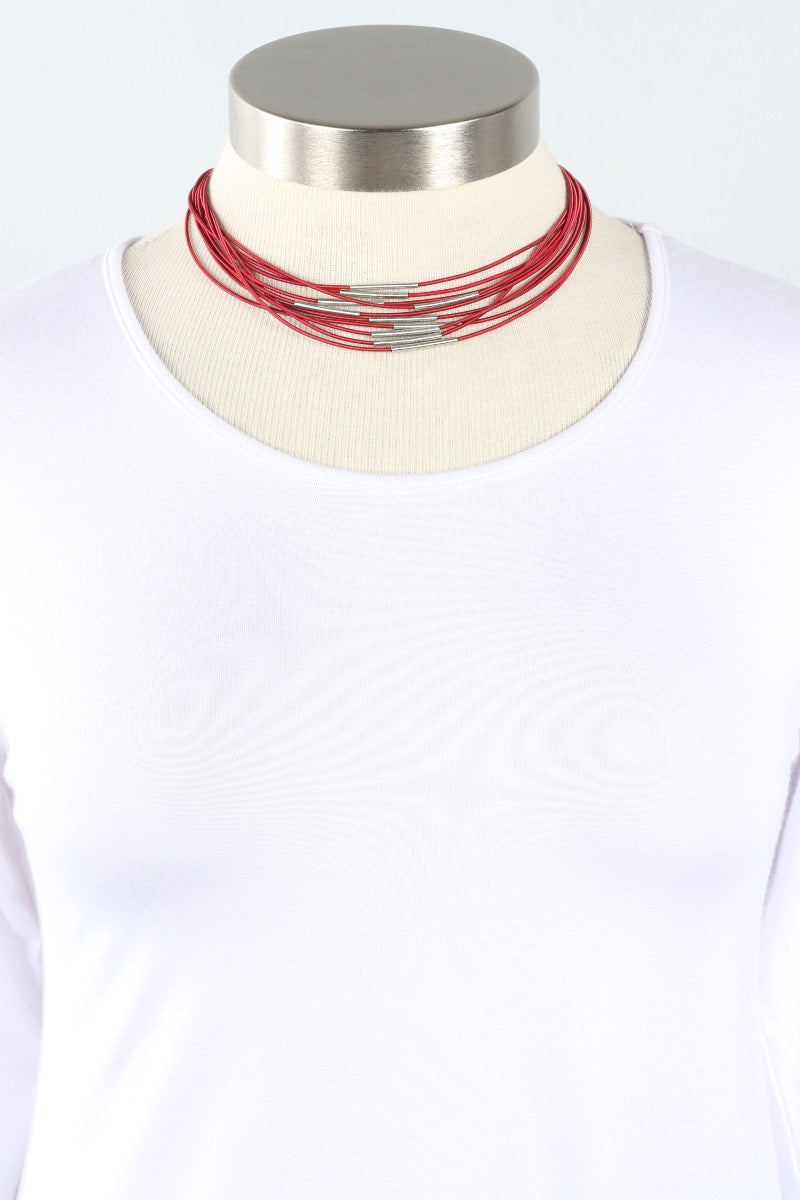 Multi Strand Necklace - Red & Silver