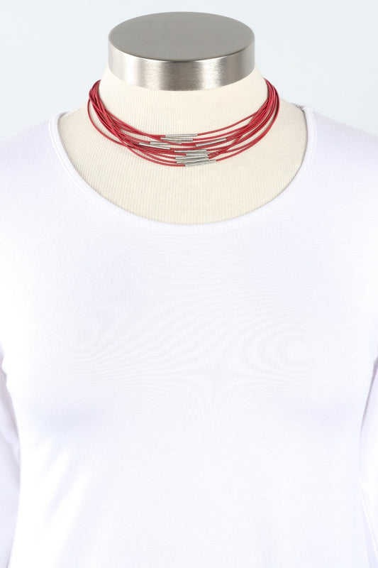 Multi Strand Necklace - Red & Silver