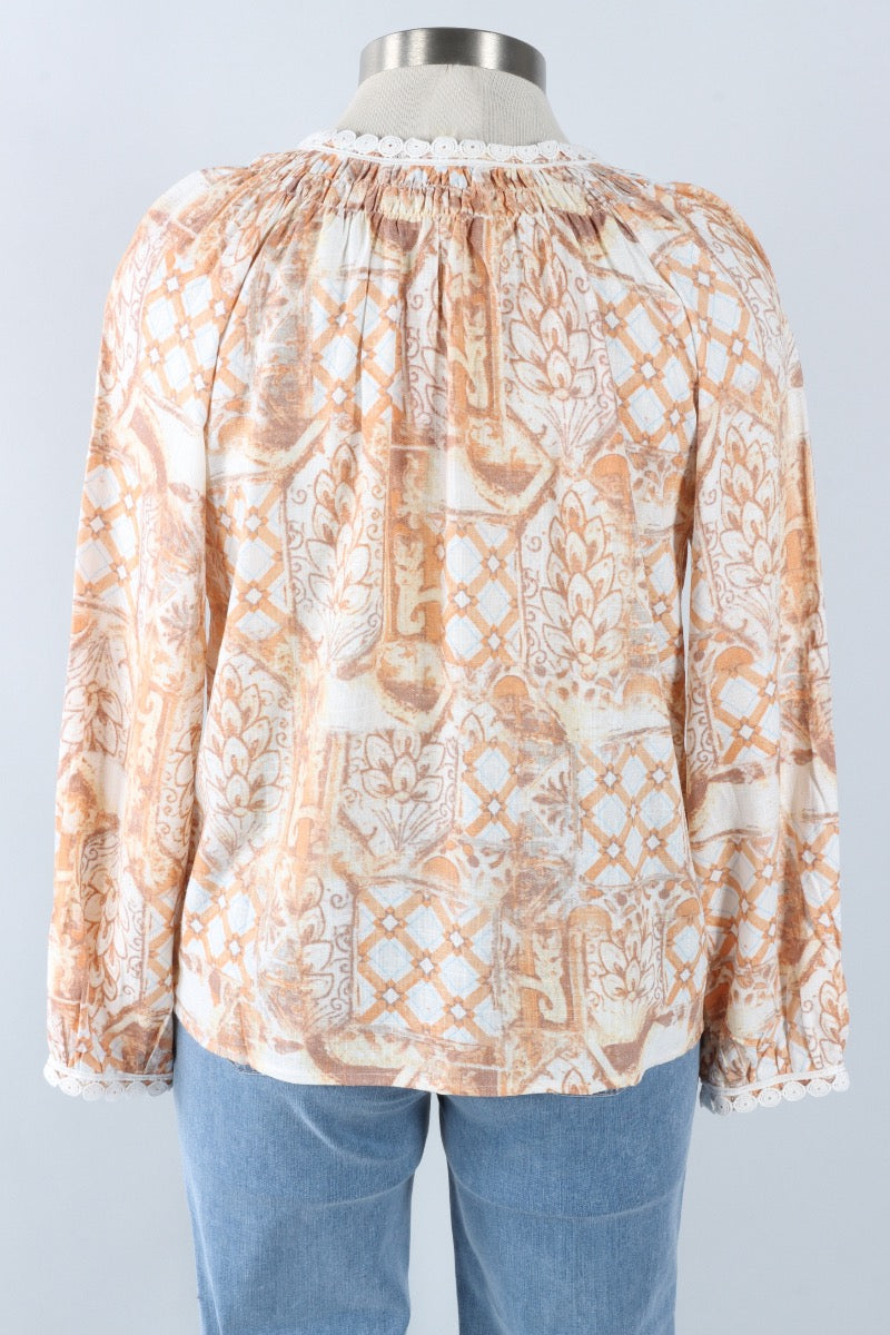 Lace Trim Blouse - Papaya