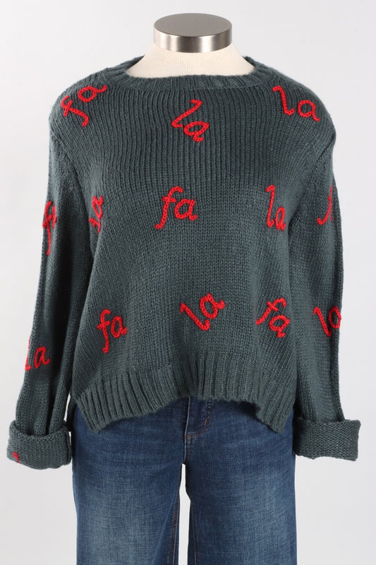 Fa La La Embroidered Crew - Glascow & Red Ginger