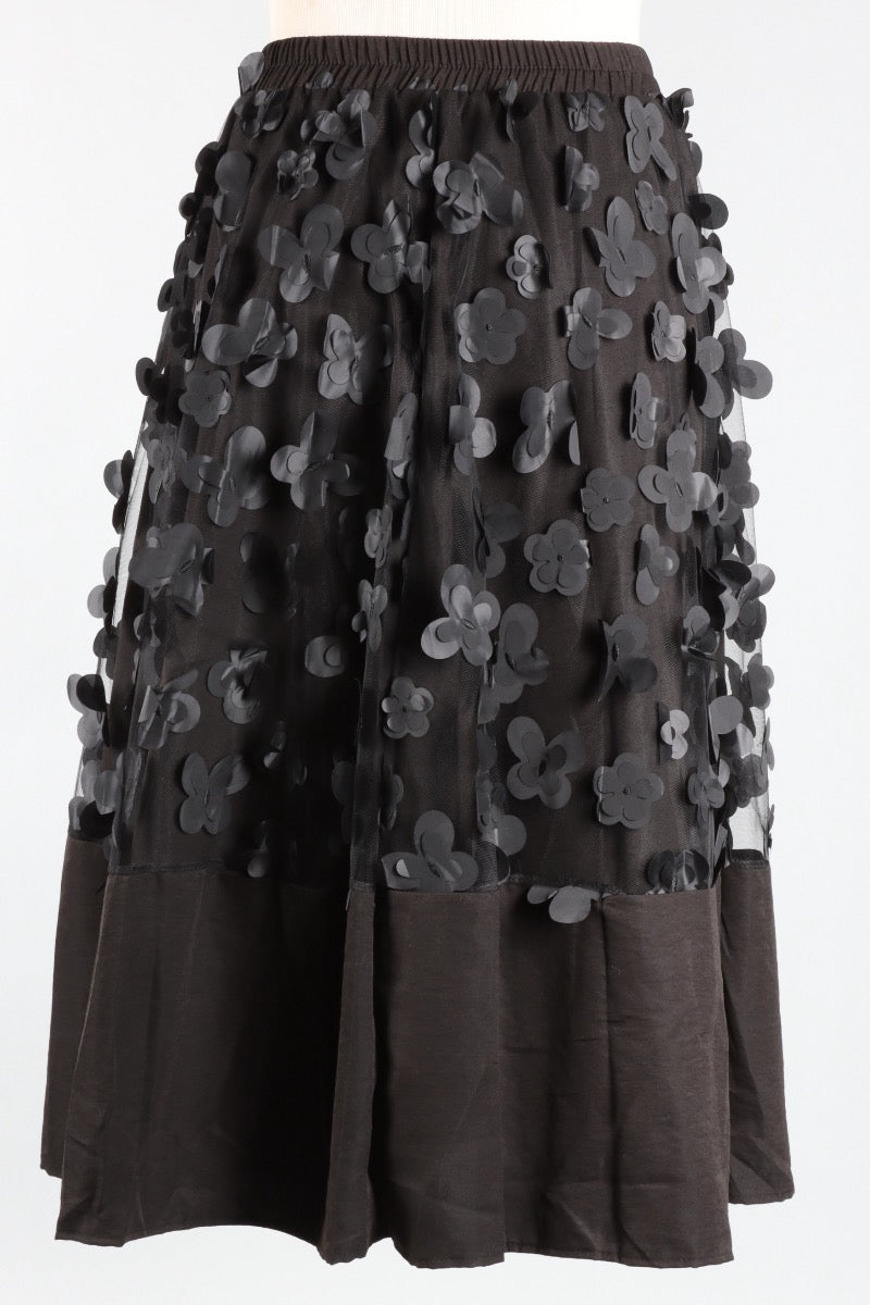 Tulle Flower Skirt - Black