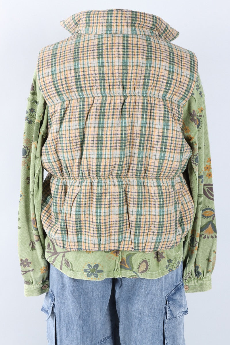 Plaid Puffer Vest - Green