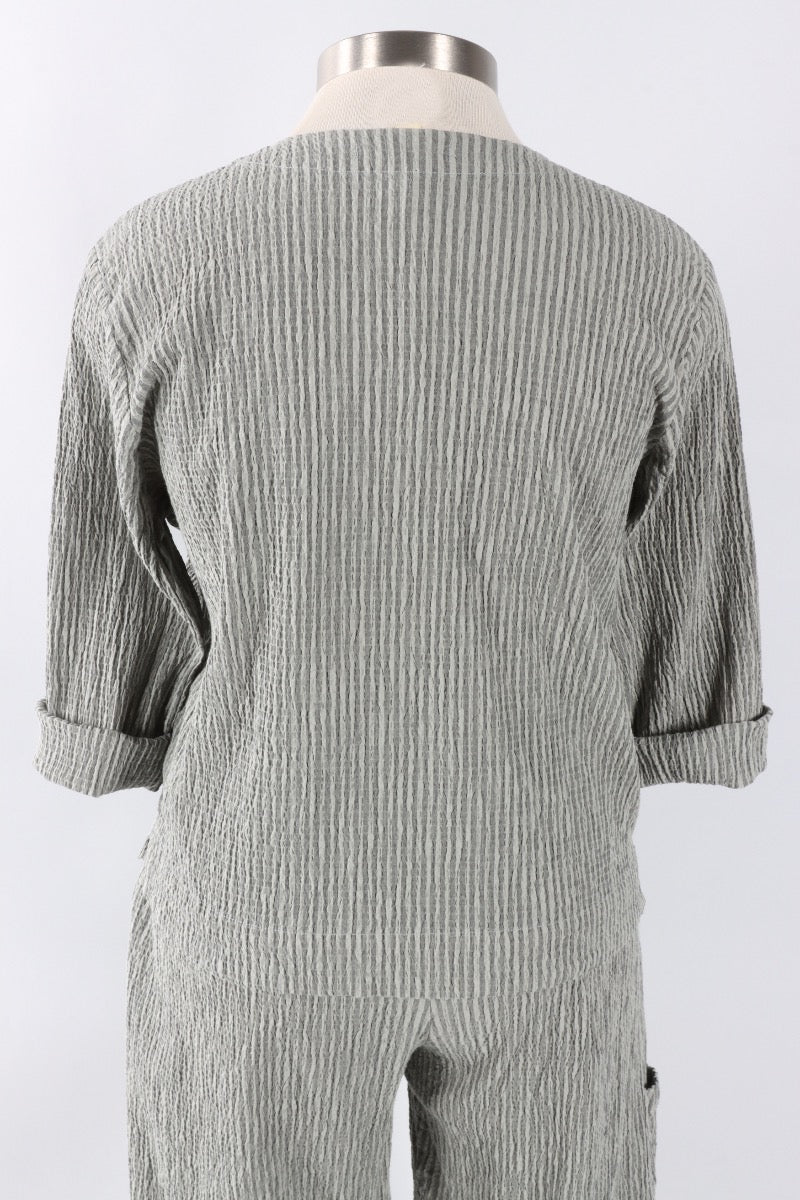 3/4 Sleeve Cropped Jacket - Overcast Stripe