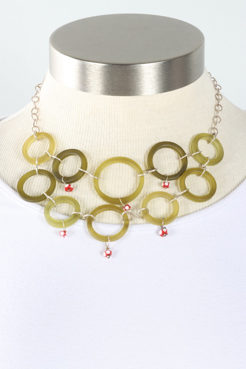Double Circle Necklace - Olive