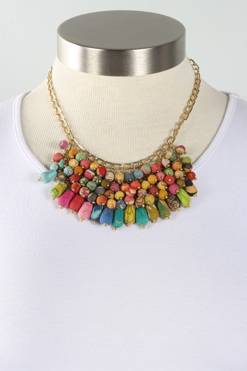 Kantha Waterfall Necklace - Multicolor