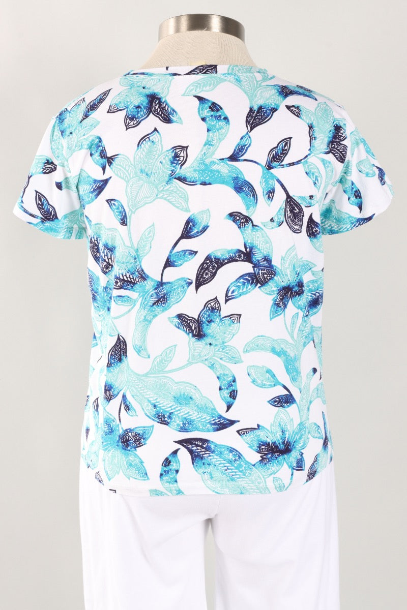 Short Sleeve Crew - White Island Floral Print