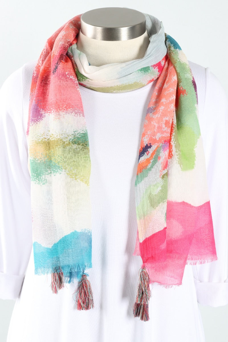 Fernhill Painterly Floral Scarf - Red & Blue
