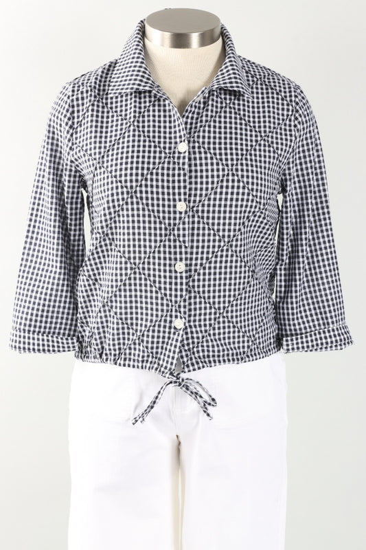 Gingham Drawstring Top - Black & White