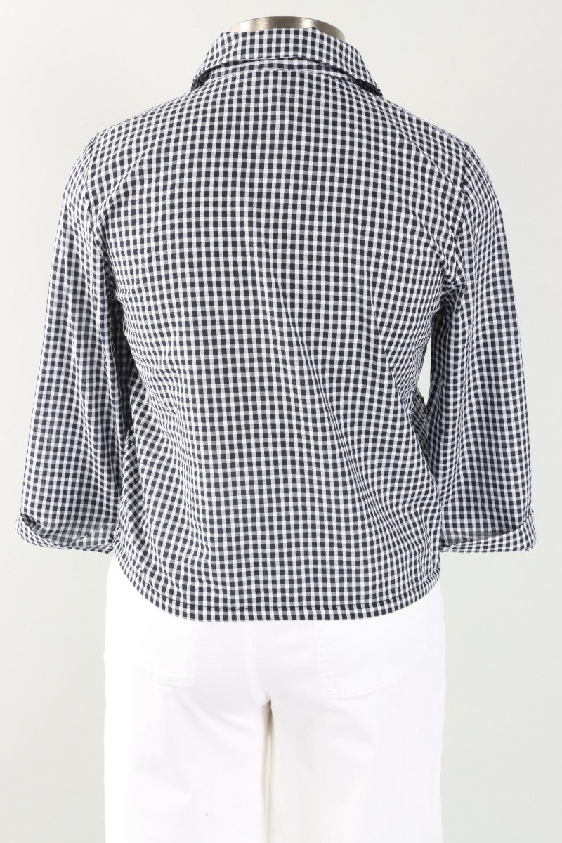 Gingham Drawstring Top - Black & White