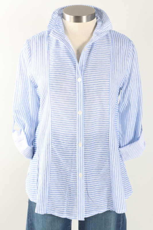 Panel Stripe Blouse - Cobalt