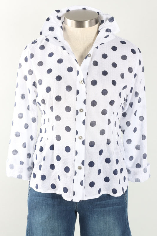 Polka Dot Crinkle Shirt - Navy & White