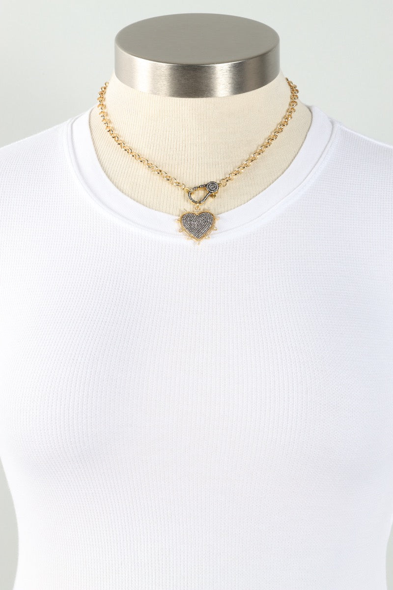 Two Tone Heart Clasp Necklace - Mixed Metal