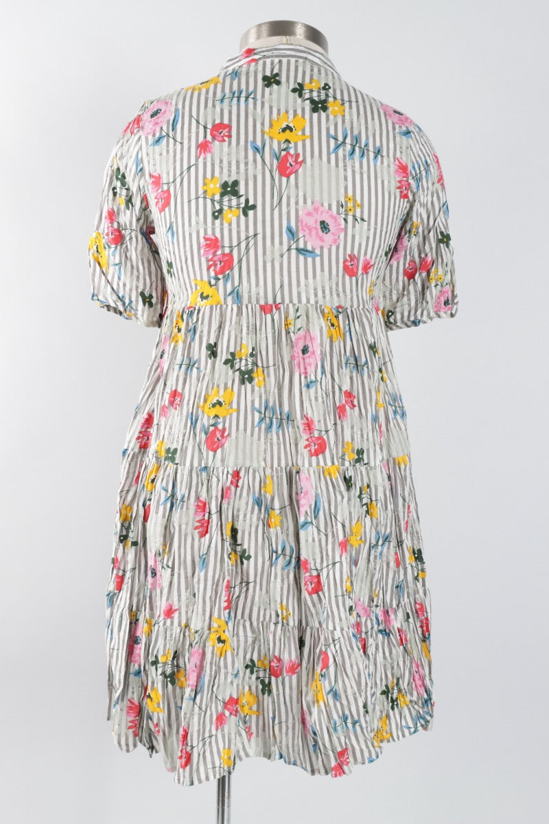 July Dress - Flowers & Stripes