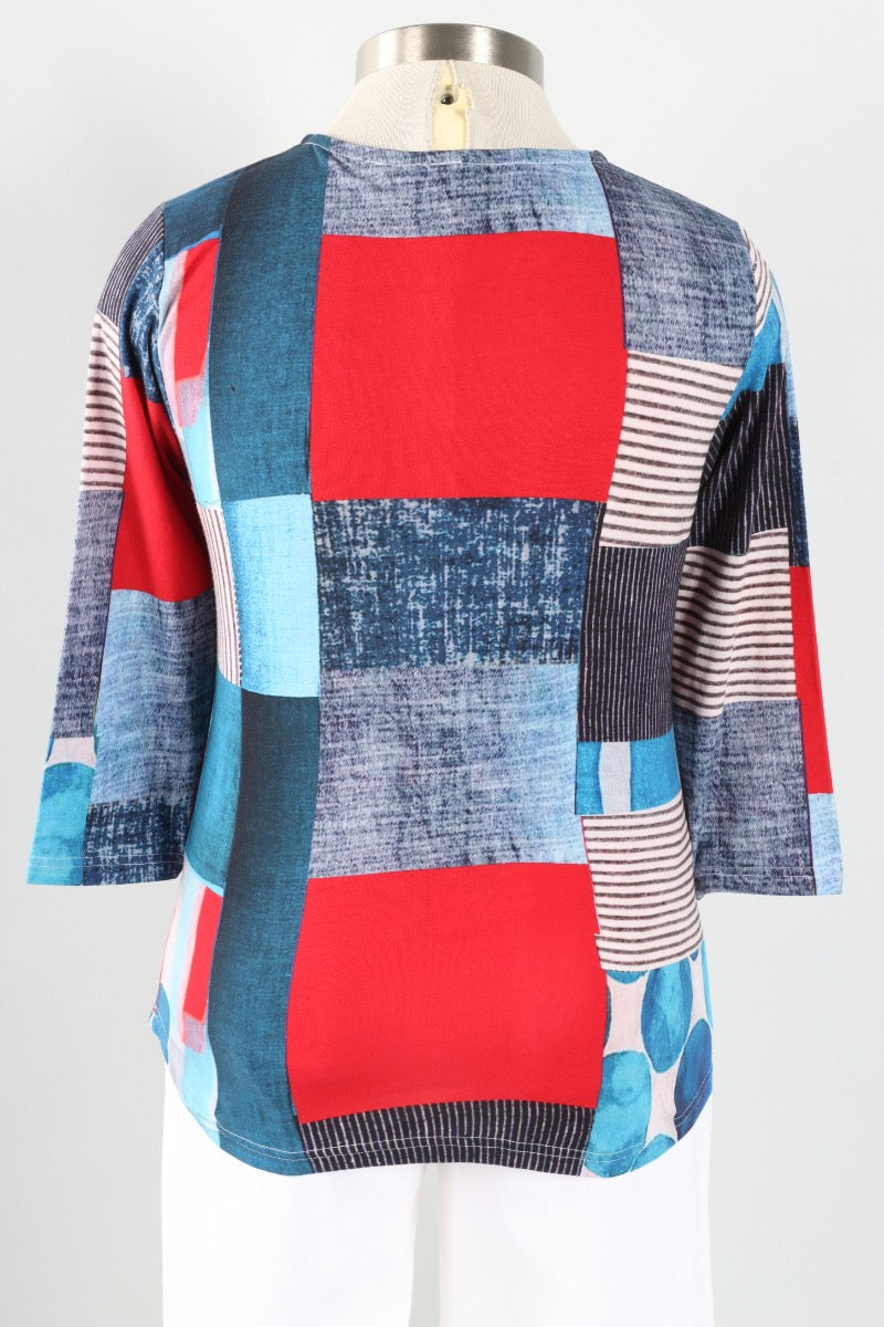 Monica Top Plus - Blue & Red