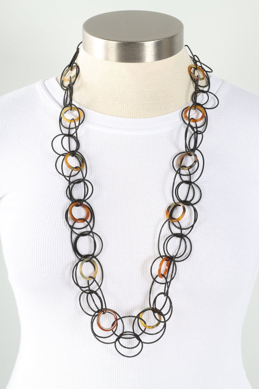 Long Multi Loop Ring Necklace - Black & Tortoise
