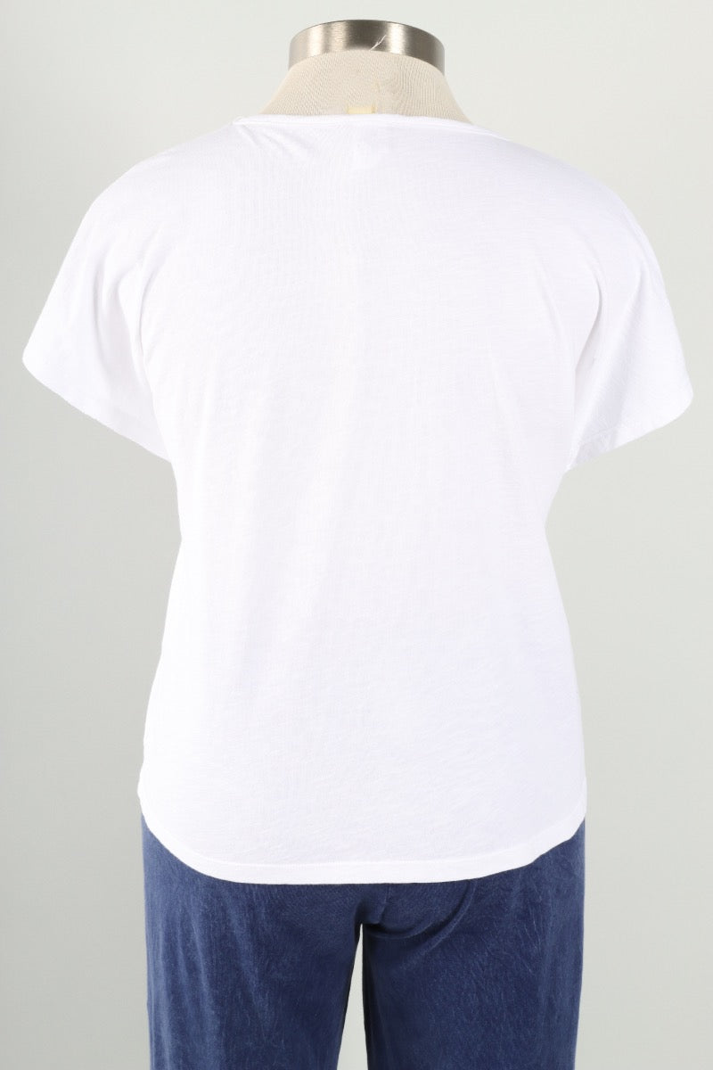 Short Sleeve V Neck Tee - White
