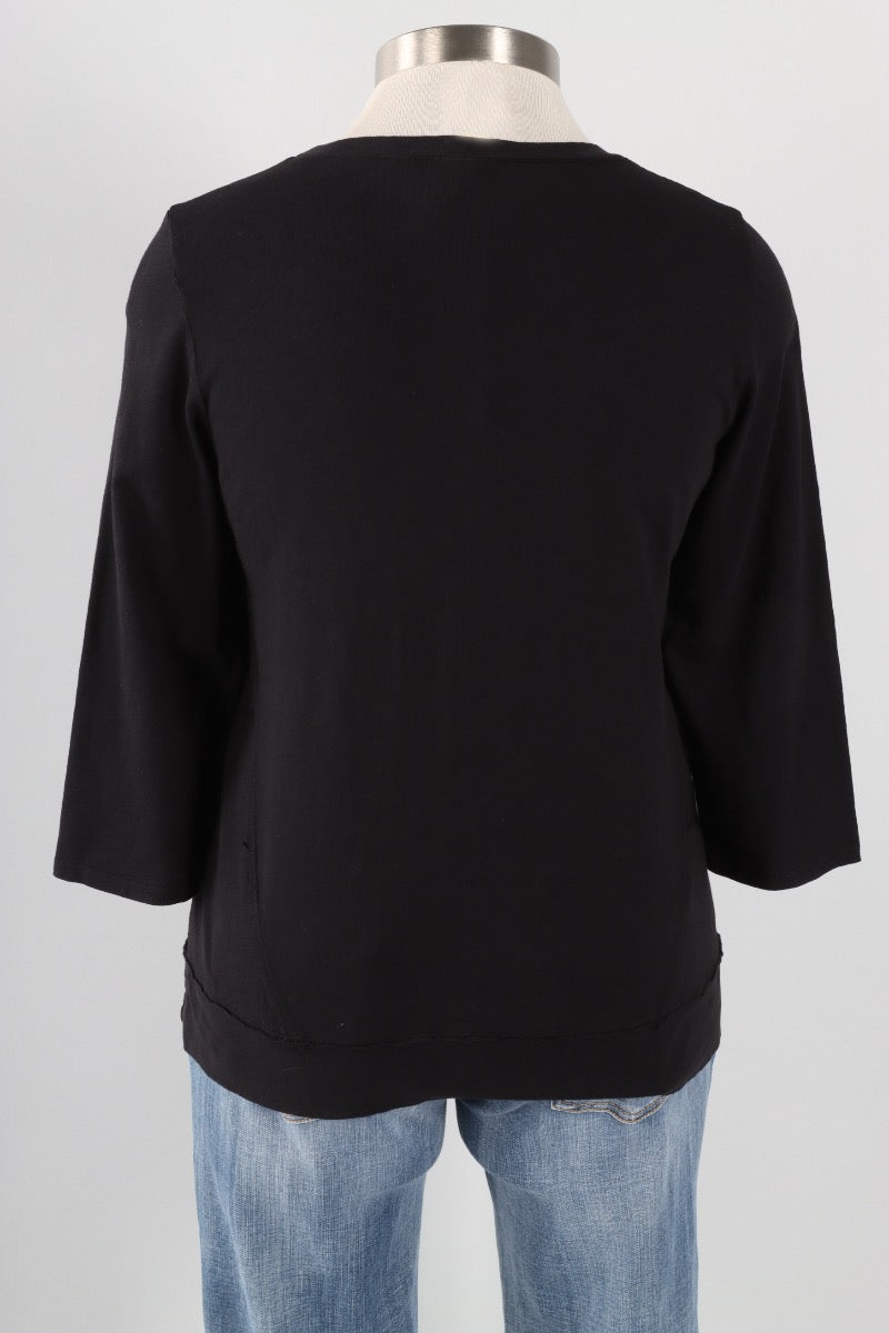 3/4 Sleeves V-Notch Top - Black