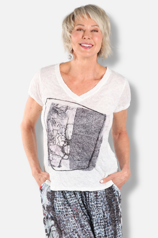 V Neck Tee - Garden Sketch