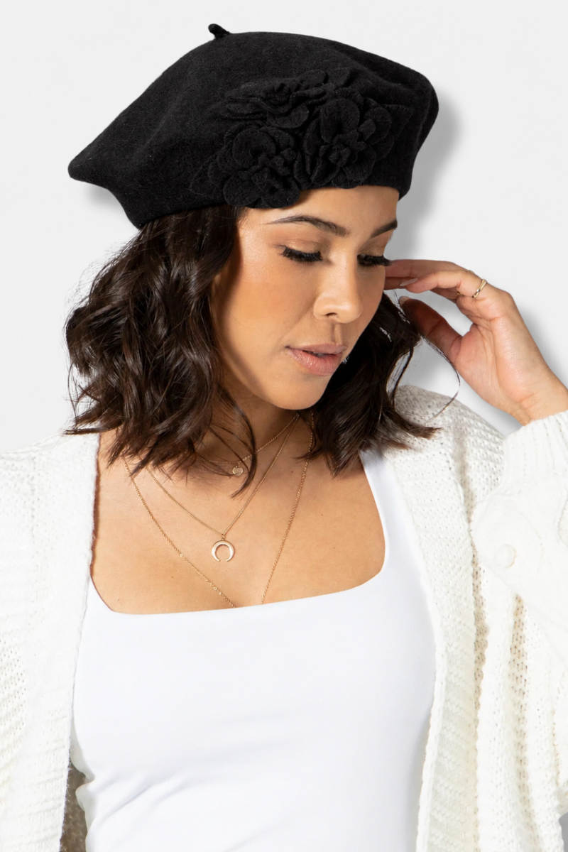 Floral Beret - Black