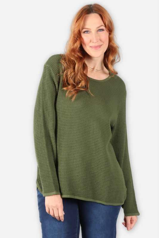 Waffle Long Sleeve Top - Avocado