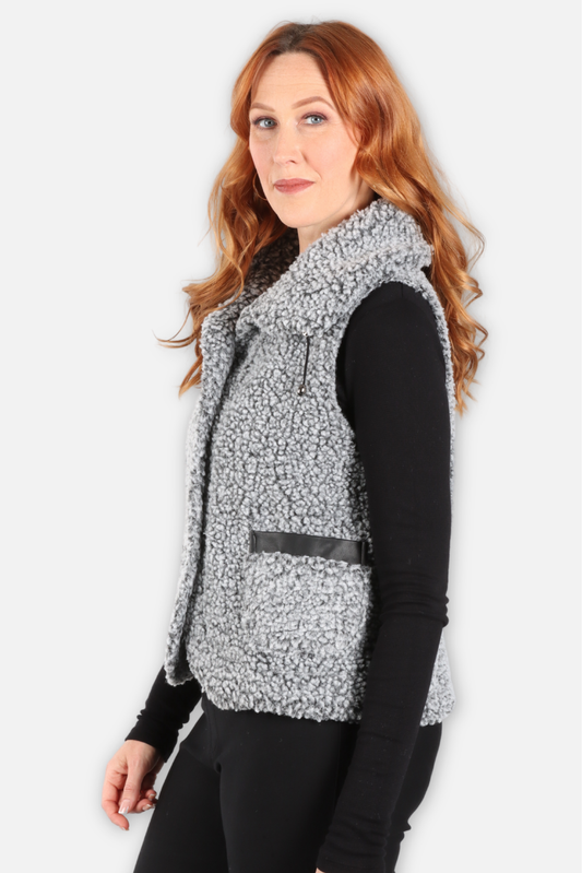 Sherpa Pouf Collar Vest - Grey