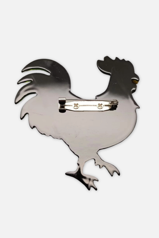 Rooster Brooch - Brown Multi
