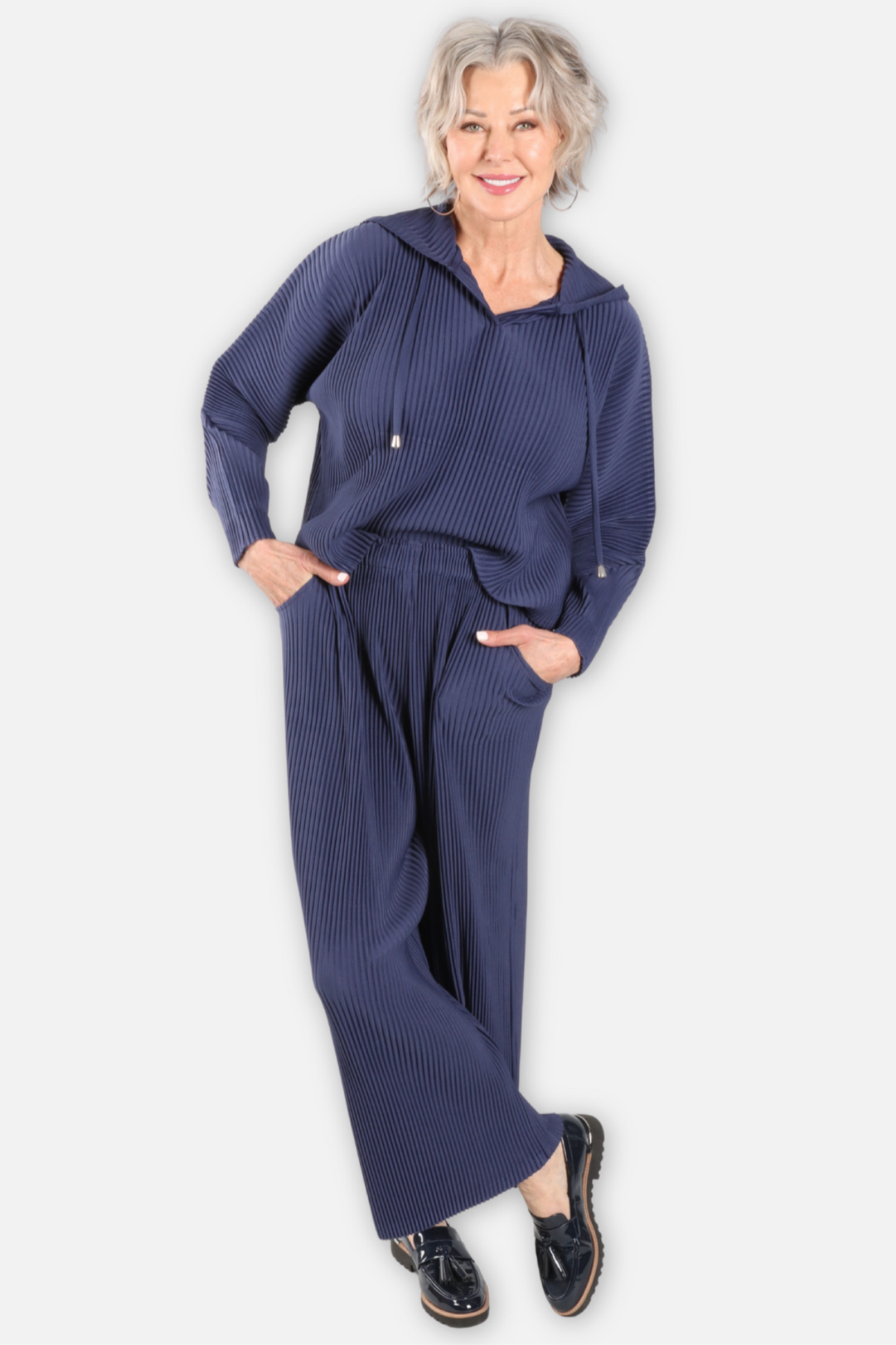 Vivian Plisse Pleated Pant - Midnight Tide