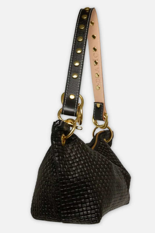 Blair Embossed Leather Shoulder Bag - Black