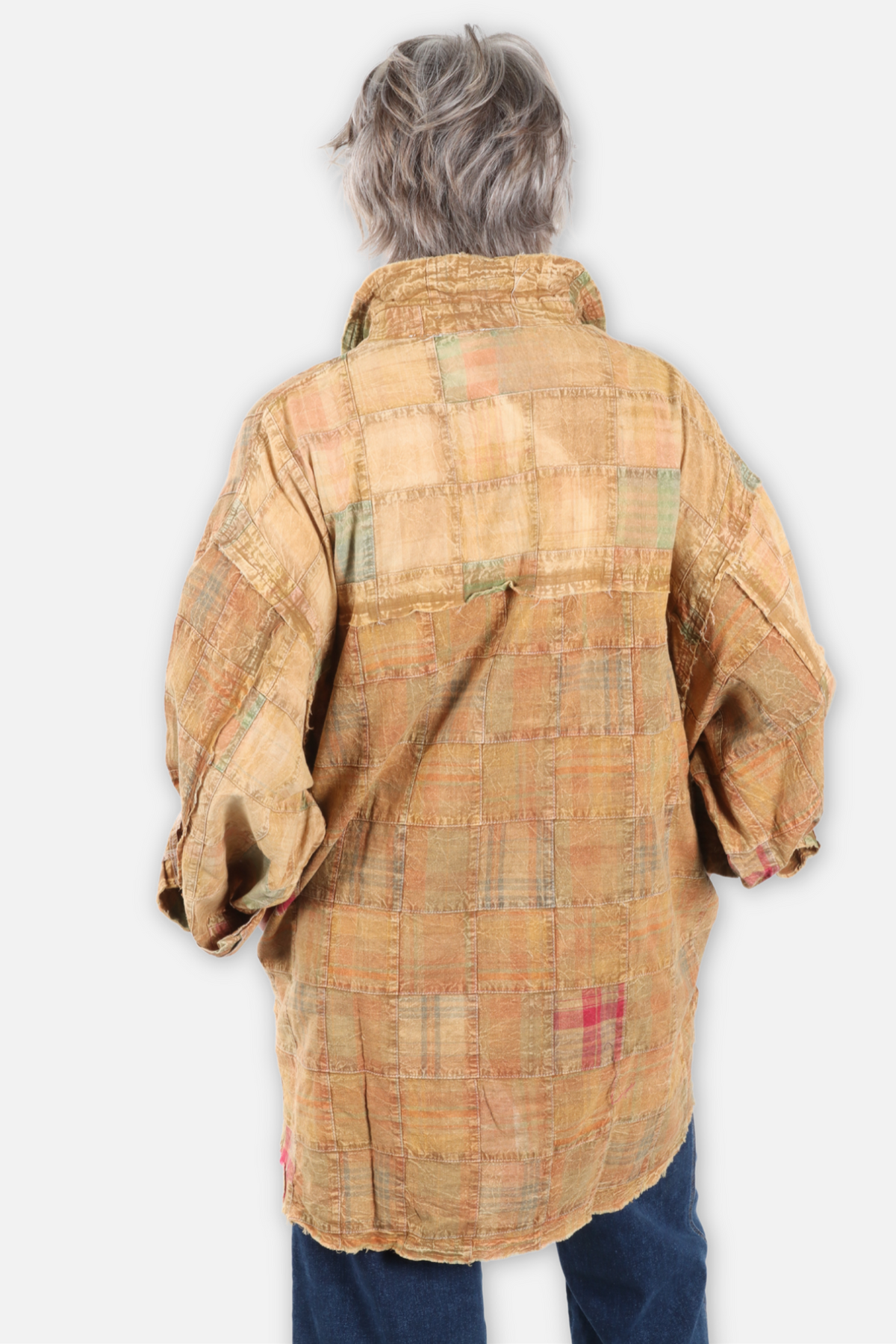 Stitched Patchwork Big Shirt - Mustard