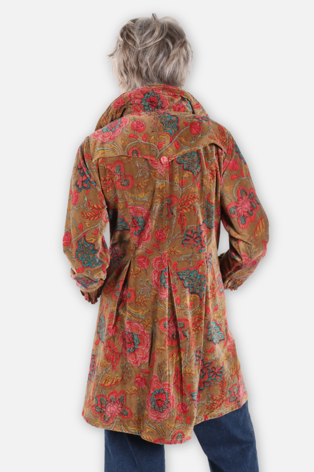 Floral Velvet Long Jacket Plus - Brown & Olive