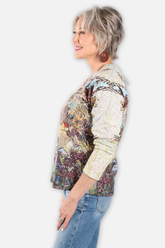 Jacquard Knit V Neck Top - A Late Afternoon