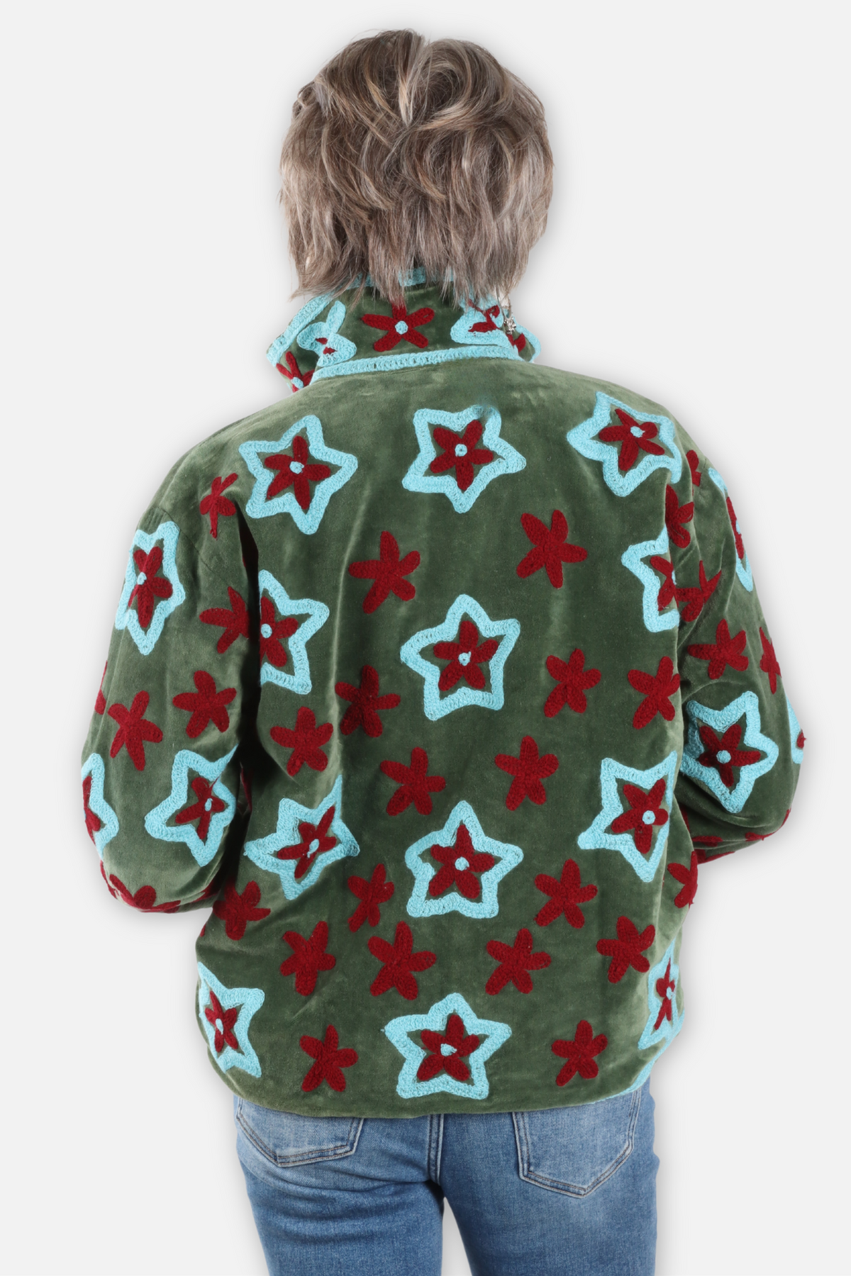 Stardust Embroidered Velvet Jacket - Green