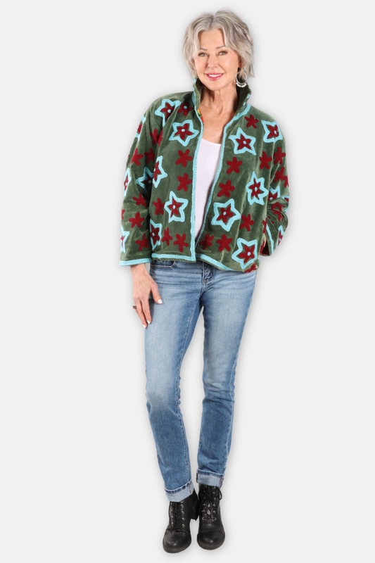 Stardust Embroidered Velvet Jacket - Green