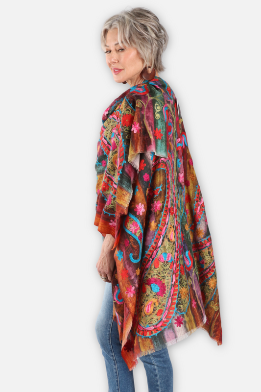Embroidered Ruana - Hanging Garden