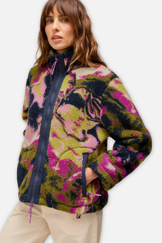Borg Sherpa Print Zip Jacket - Green Multi