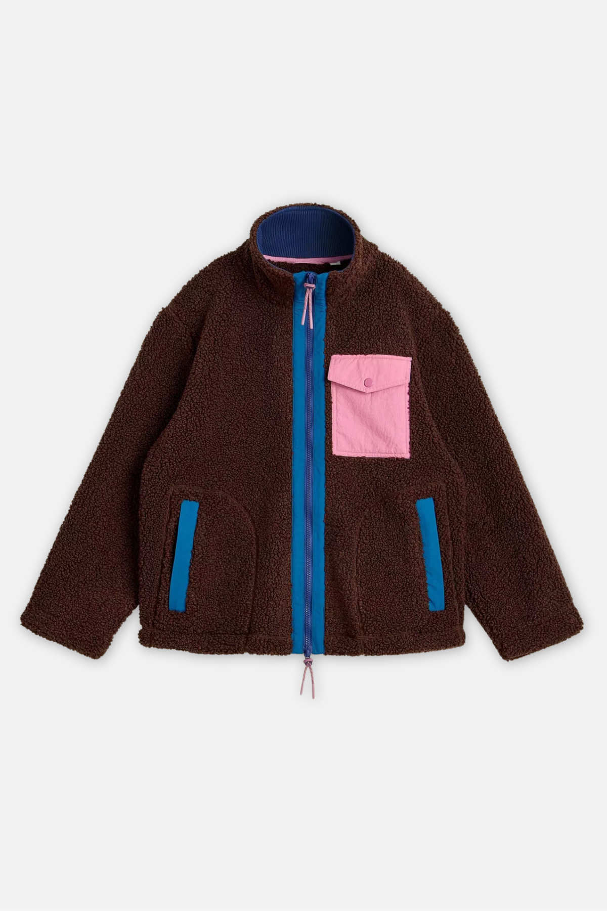 Borg Sherpa Zip Jacket - Brown Multi