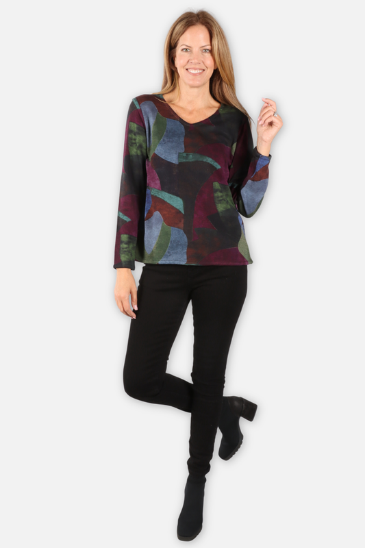 Jackie Reversible Top Plus - Green Multi & Black
