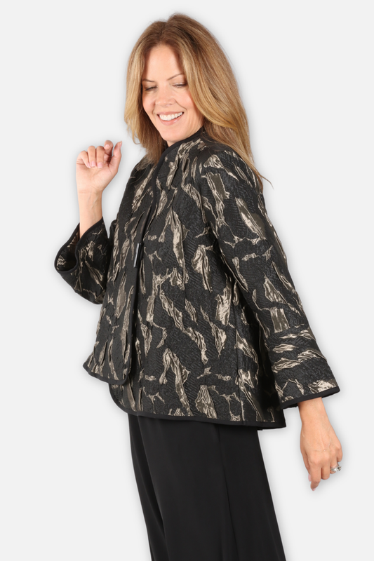 Asymmetric Textured Jacket - Taupe & Black