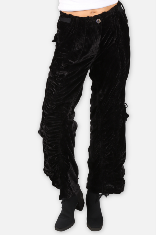 Velvet Ruched Cargo Pant - Black