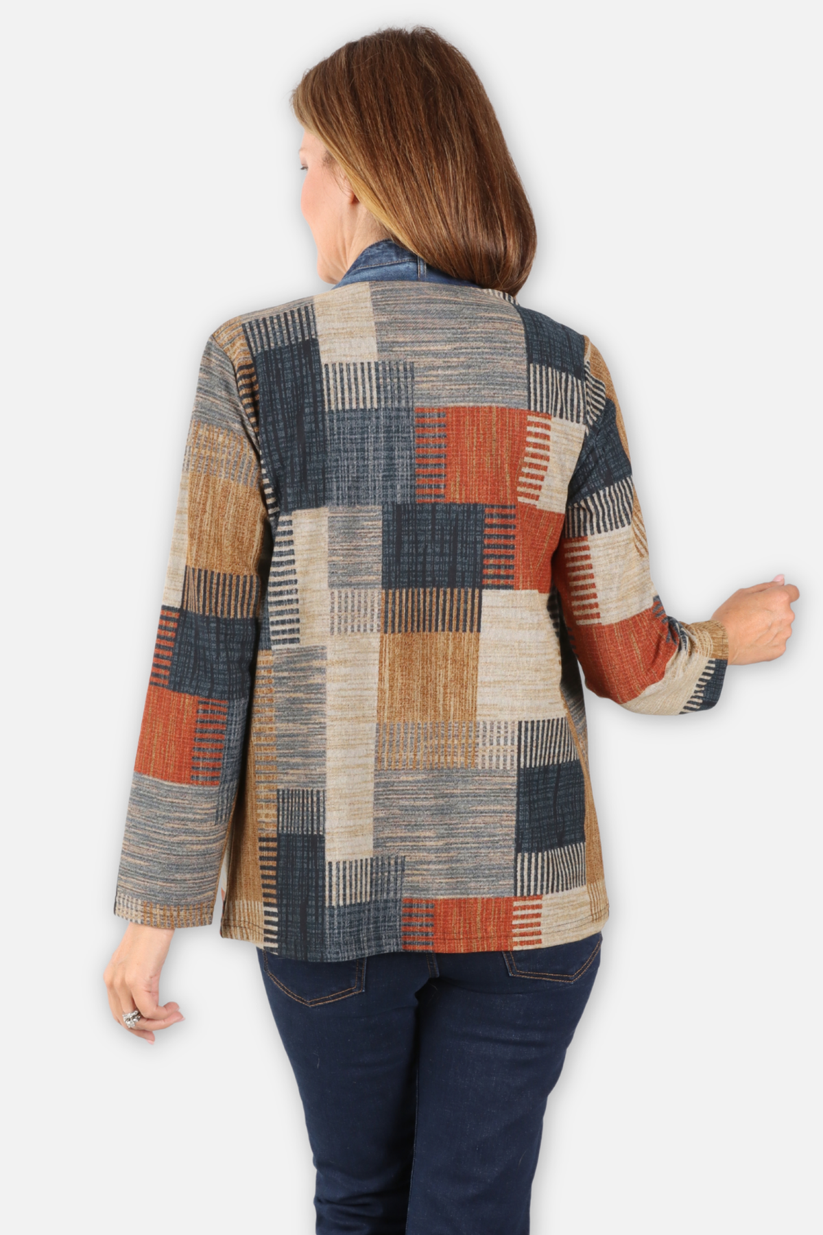 Kacey Open Jacket - Tan & Blue Multi