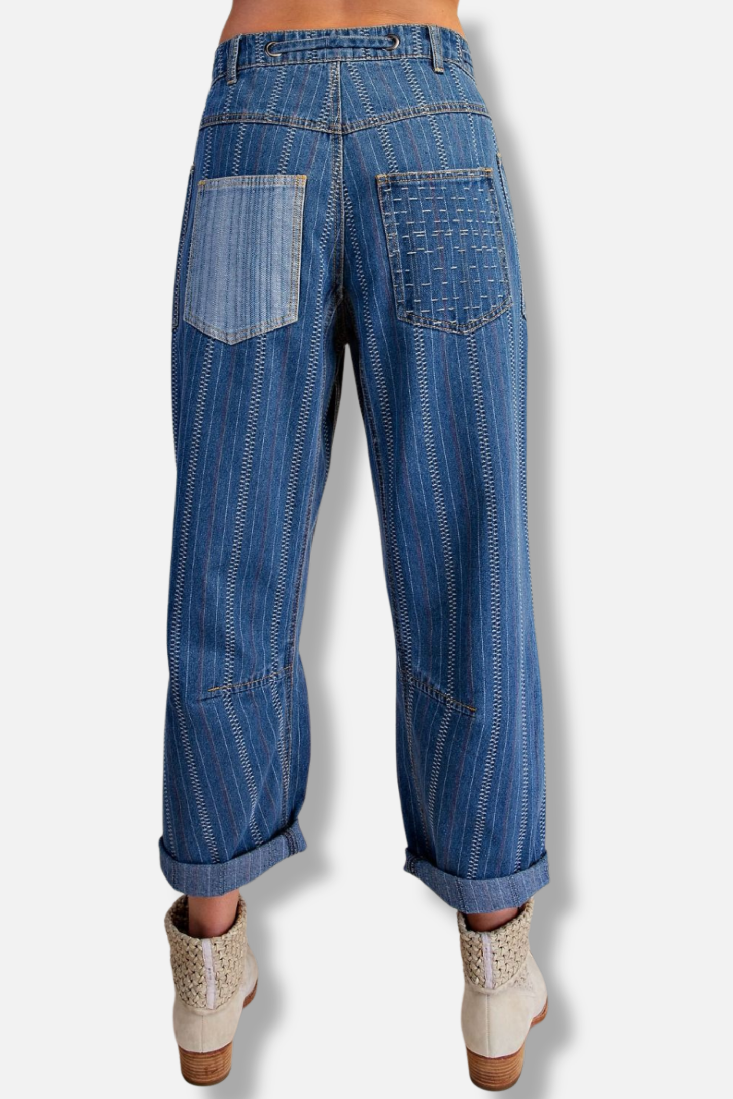 Embroidered Barrel Denim - Washed Denim