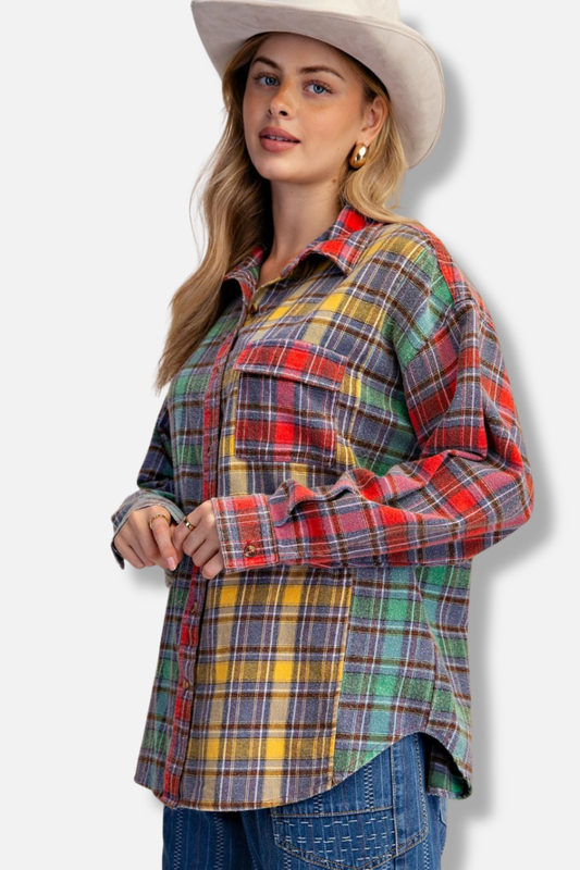 Plaid Button Down Shirt - Multi Color