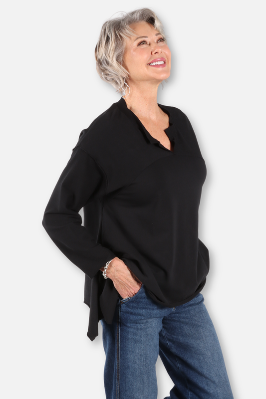 Notched Neck Tunic - Black