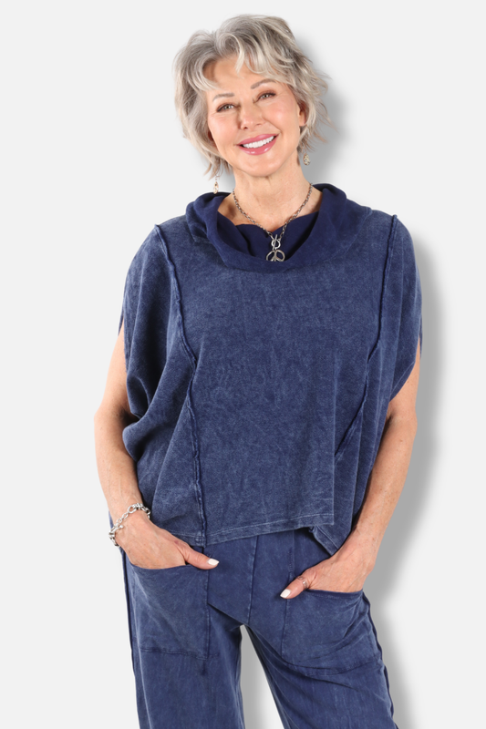 Cowl Poncho - Washed Mineral Indigo