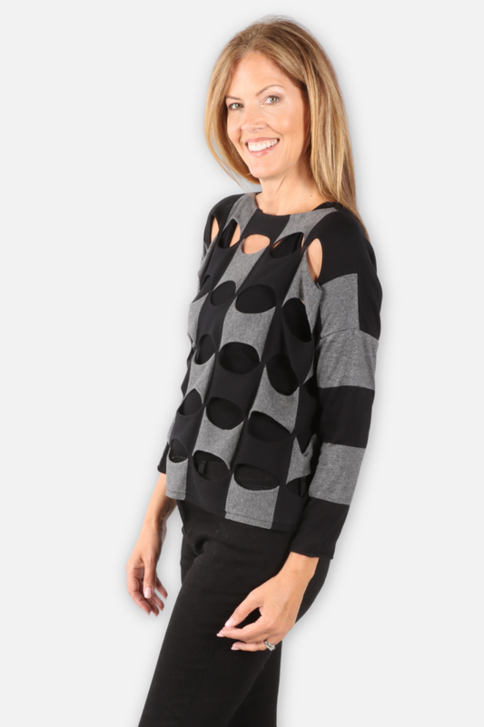Two Tone Ovals Sweater - Black & Asphalt