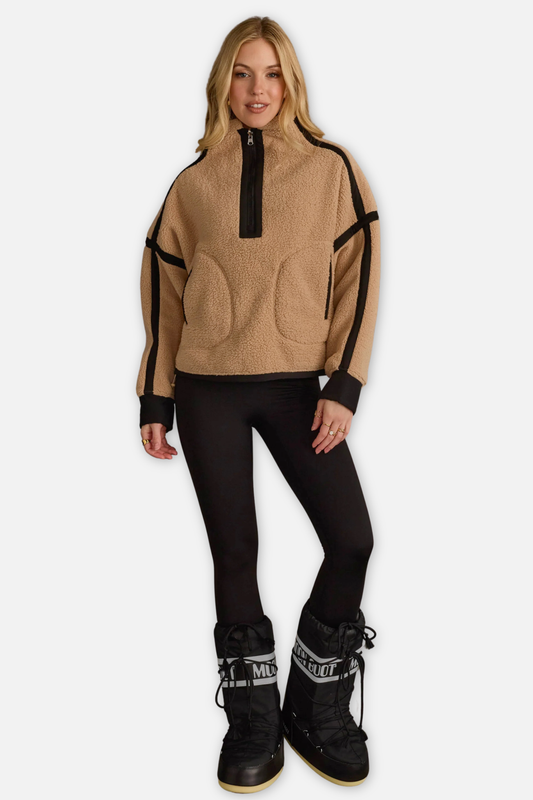 Half Zip Sherpa Fleece Sweatshirt - Tan & Black