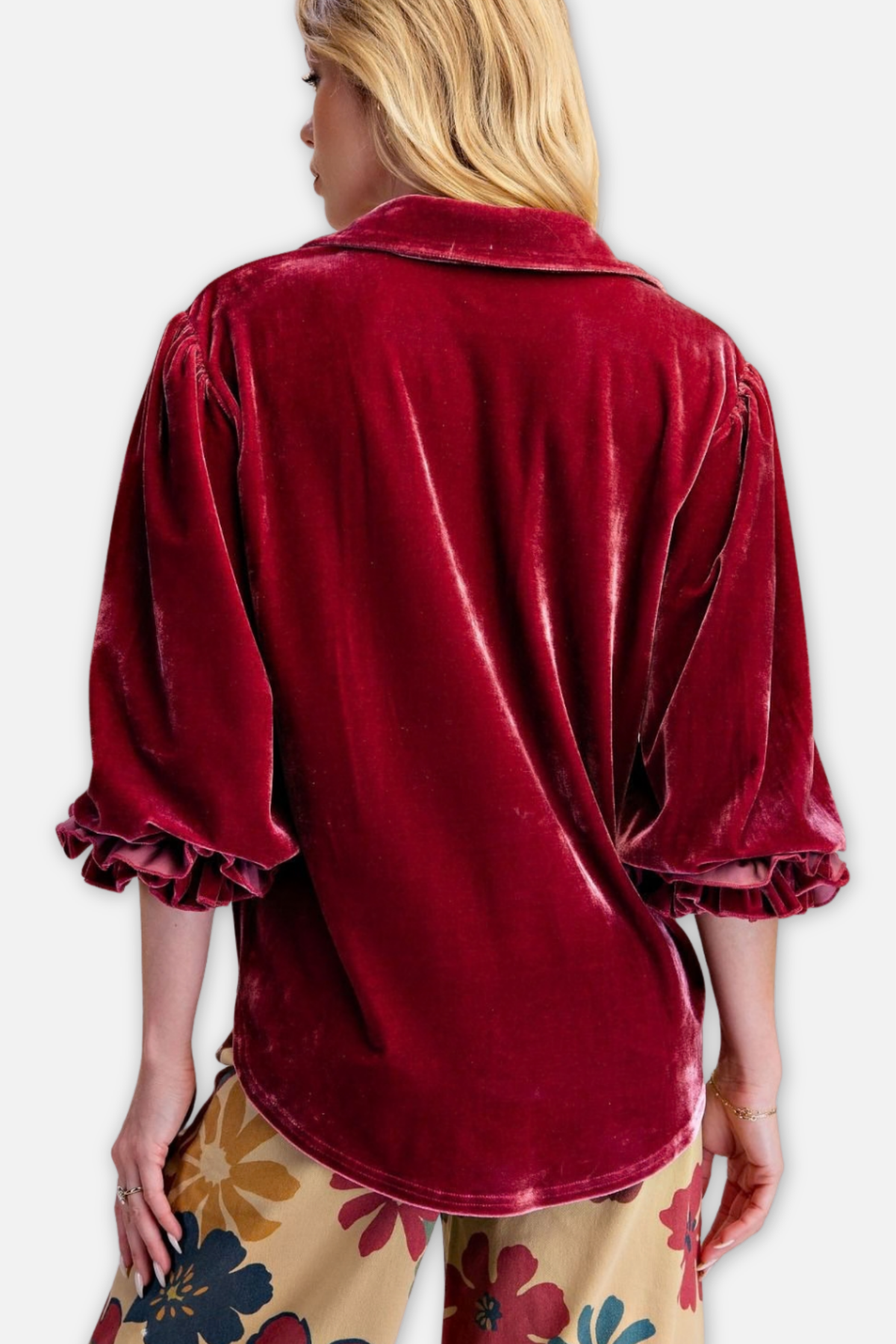 Button Down Velvet Top - Raspberry