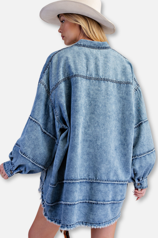 Washed Denim Shirt Jacket - Denim