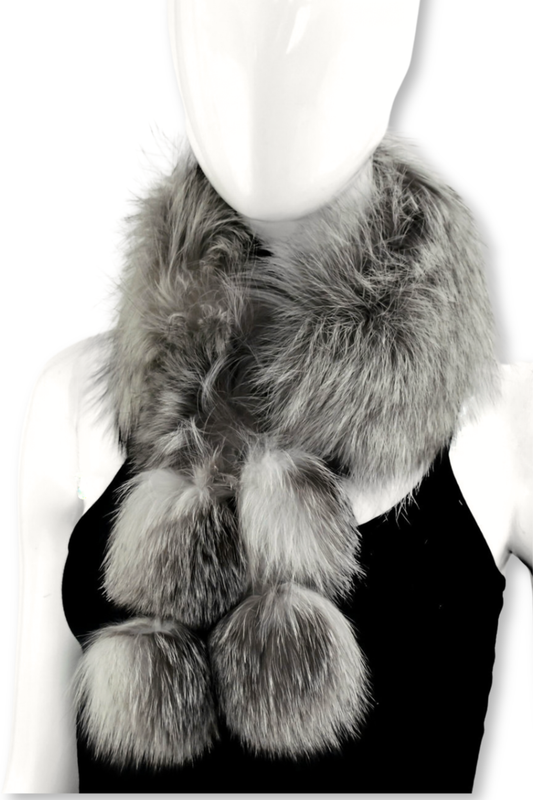 Fox Collar with 4 Poms - Platinum